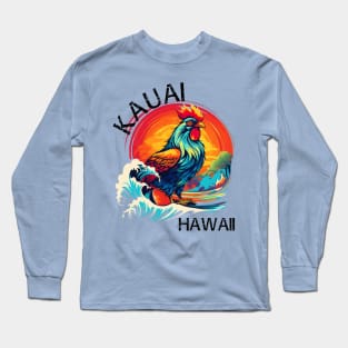 Kauai Hawaii - Rooster (with Black Lettering) Long Sleeve T-Shirt